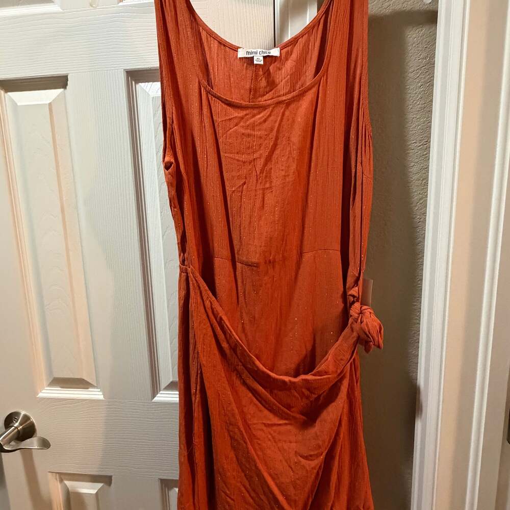 Mimi Chica Rust Orange Sleeveless Side Knot Mini Dress With Shimmer Detail